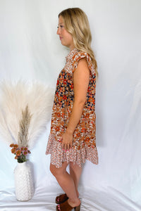 Feeling Fall Button Down Tiered Mini Dress - Orange Multi