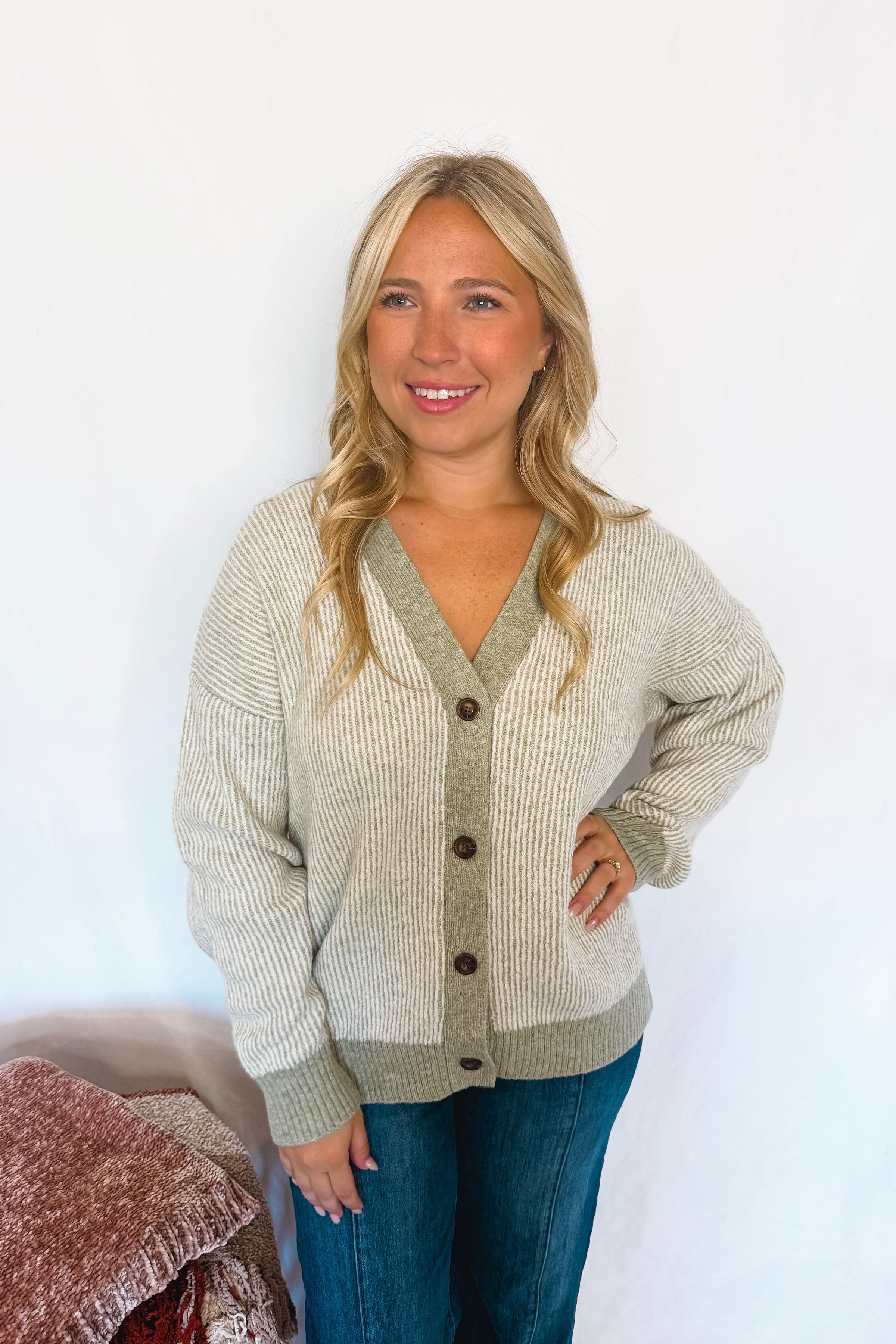 Snuggle Season Button Cardigan - Light Olive