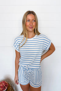 Oceanside Striped Ribbed Top - Light Blue/White