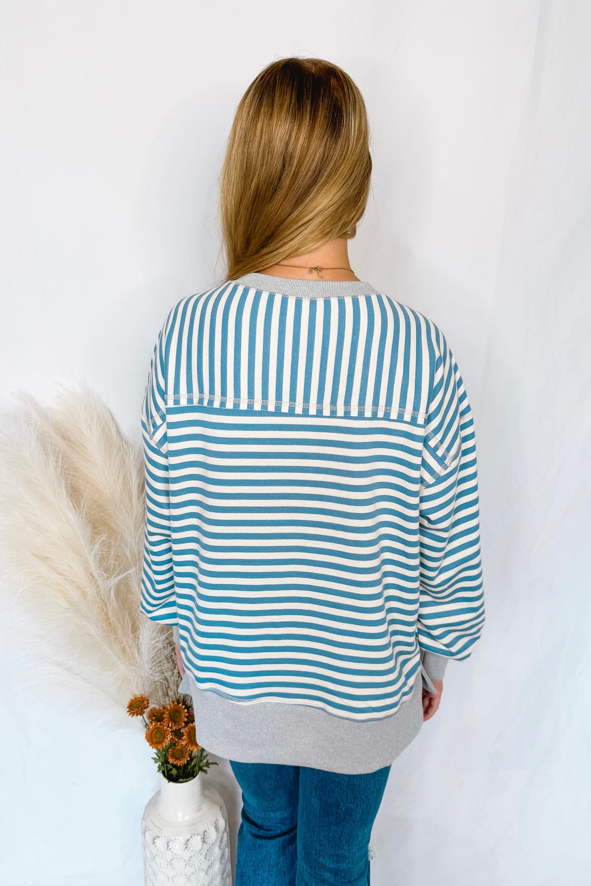 Bailey Striped Oversized Knit Top - Blue/Ivory