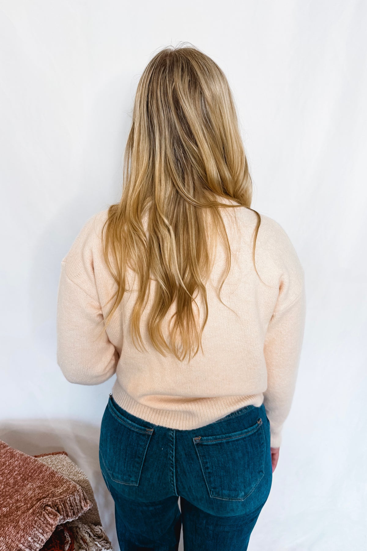 Charming Looks Bow Sweater - Cream/Pink