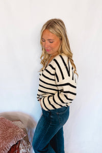 Cool Stroll Striped Button Cardigan - Ivory/Black