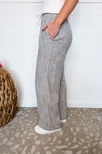 Seaside Strolling Wide Leg Linen Blend Striped Pants - Slate