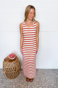 Vacay Bliss Striped Knit Maxi Dress - Cream/Rust