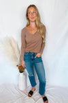 Shelly Long Sleeve Henley Top - Mocha