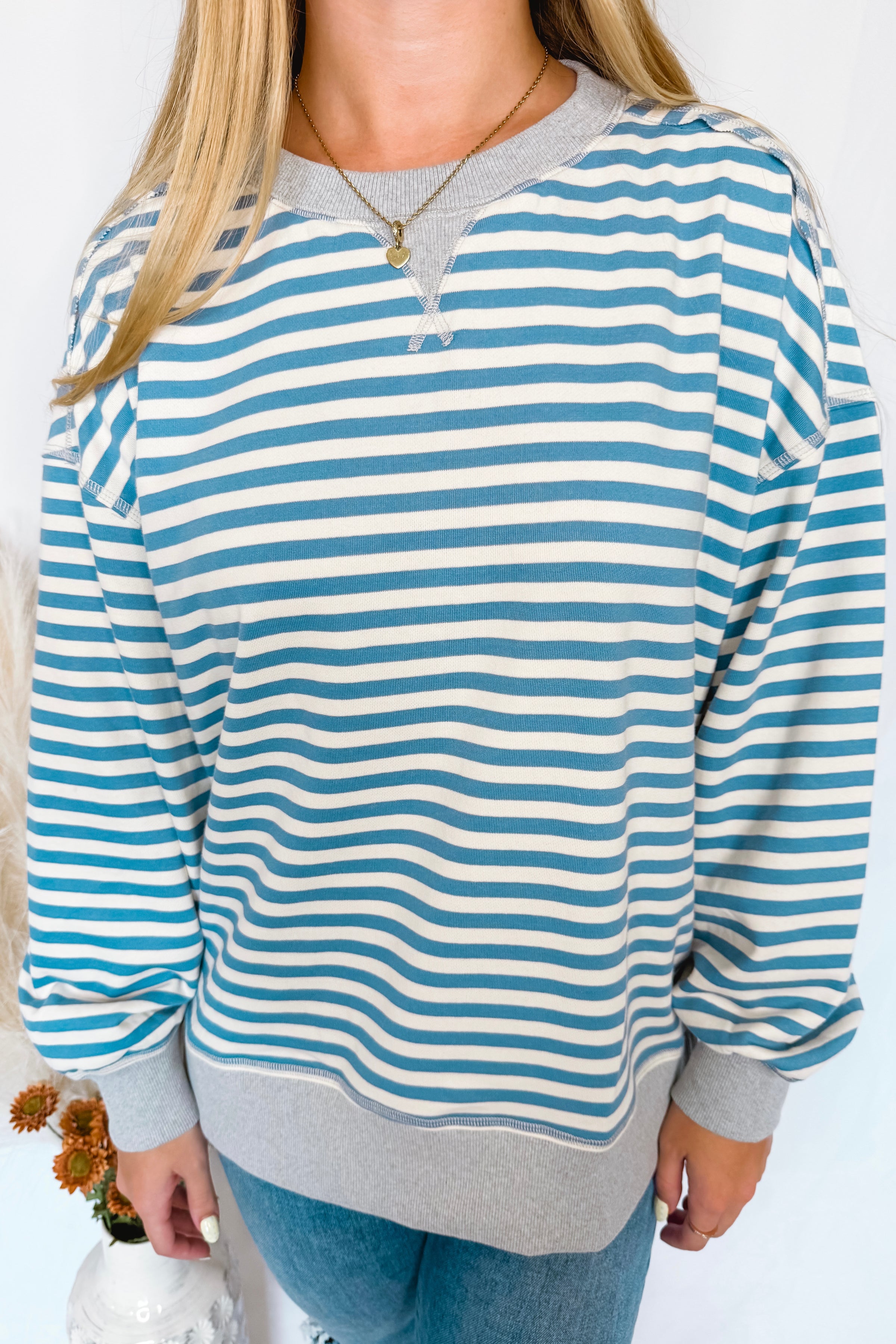Bailey Striped Oversized Knit Top - Blue/Ivory