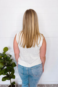 Cottage Charm Tie Front Crochet Vest - White