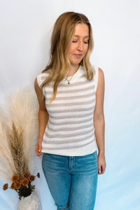 Stay Awhile Striped Knit Tank - Grey/Ivory