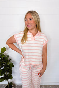 Everyday Darling Striped Polo Top - Pink
