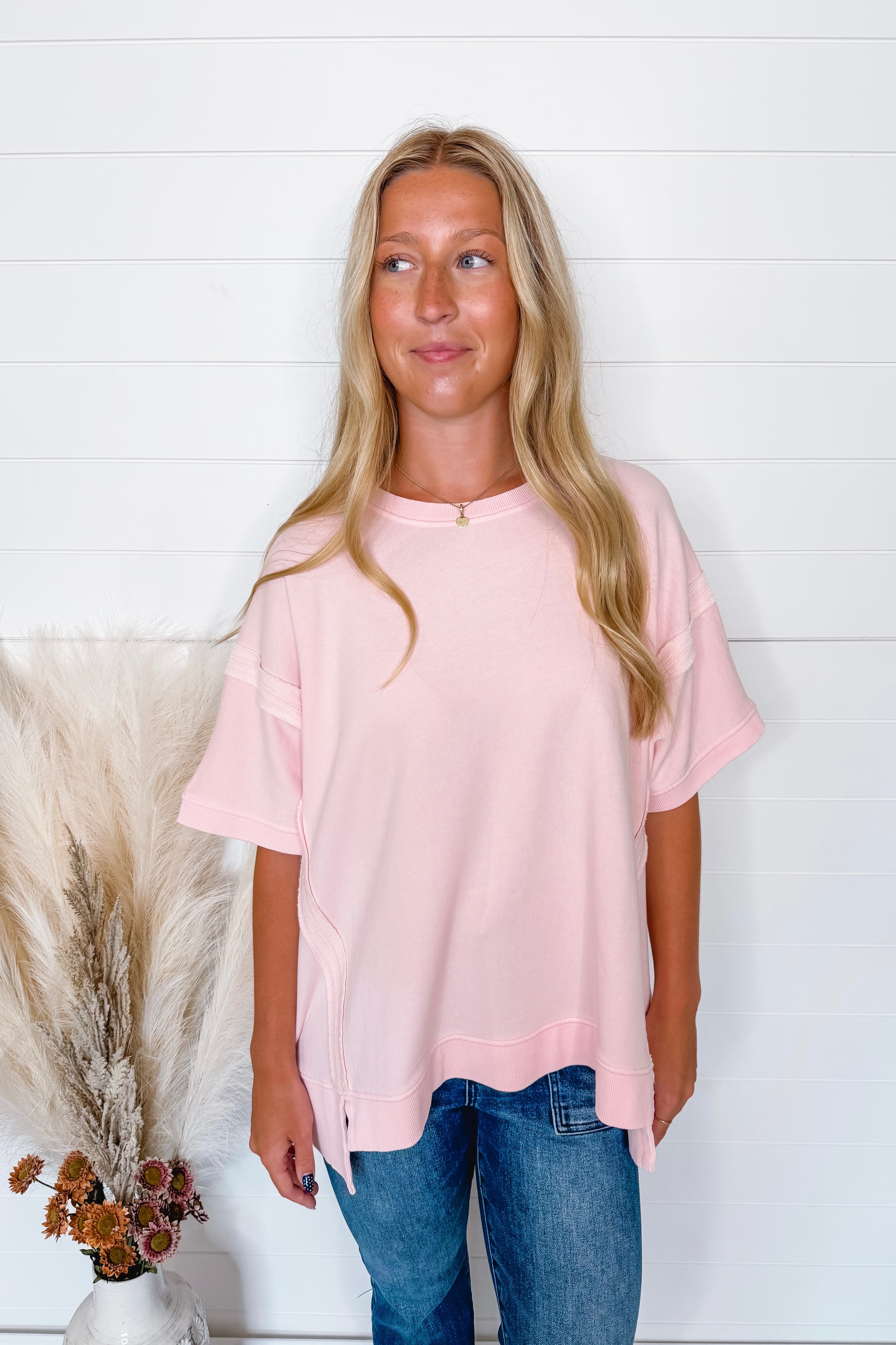 Sweet Innocence French Terry Oversize Top - Light Pink