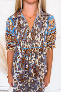 Harvest Time Floral Midi Dress - Blue Multi