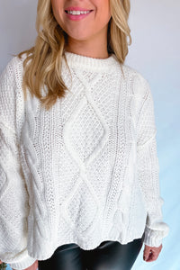 Cozy Weather Cable Knit Sweater - Ivory