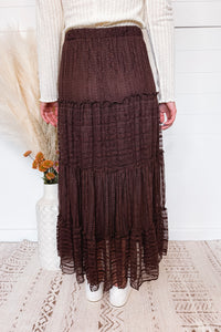 Two Stepping Tiered Midi Skirt - Chocolate Brown