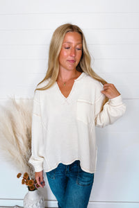Simple Moments Raw Edge Ribbed Top - Ivory