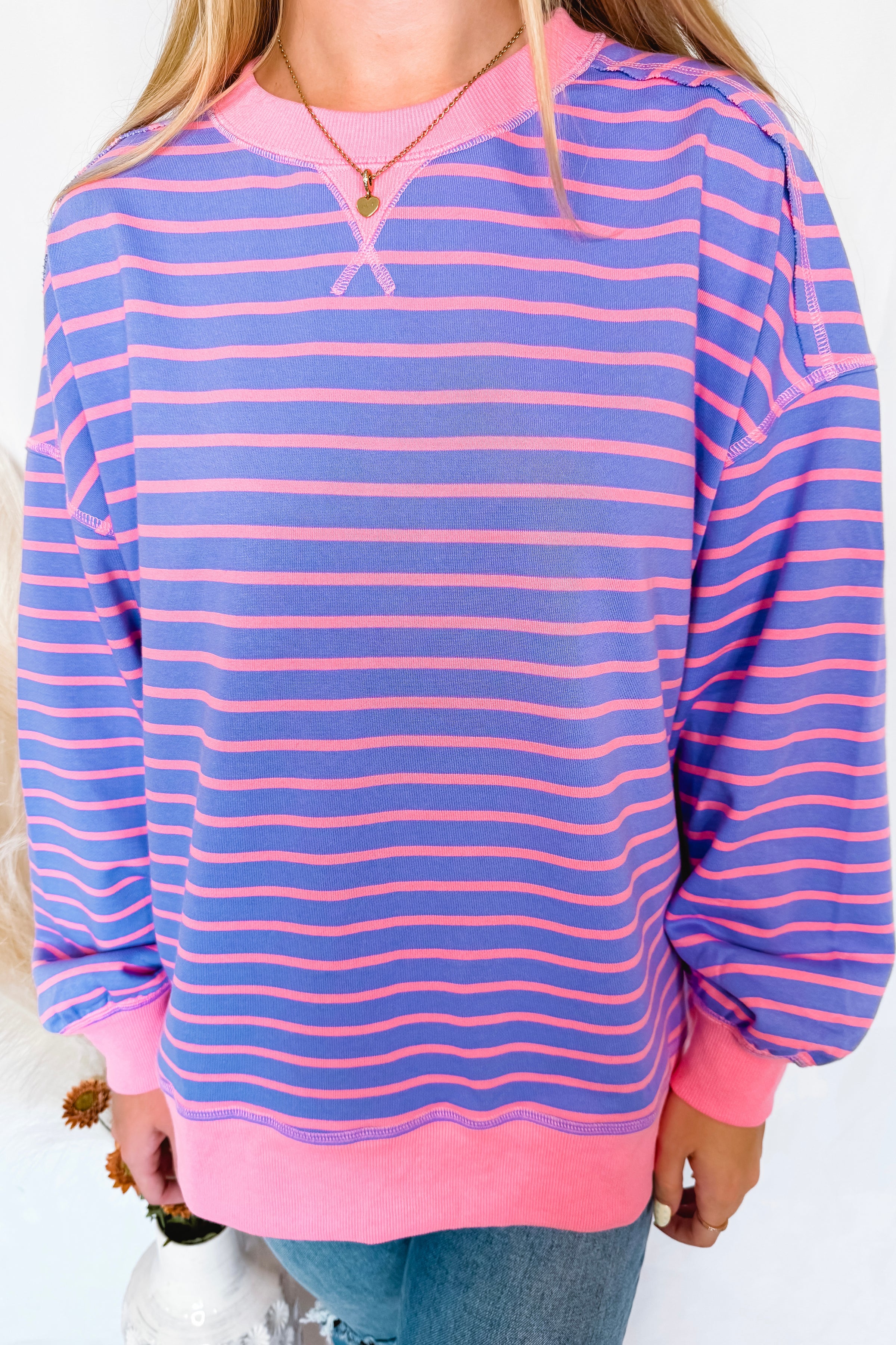Bailey Striped Oversized Knit Top - Lavender/Pink