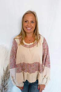 Brianna Contrast Ruffle Oversized Top (POL) - Cream