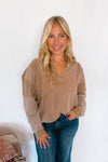 Coffee Brewing Split Neck Top - Mocha