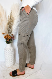 Elise Tencel Drawstring Cargo Pants - Khaki