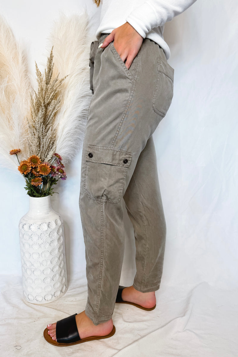 Elise Tencel Drawstring Cargo Pants - Khaki