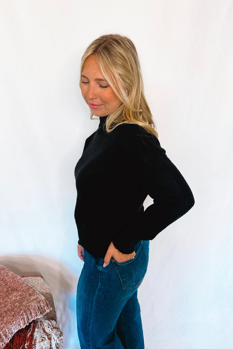 New York Chill Mock Neck Knit Sweater - Black