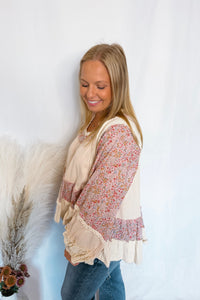 Brianna Contrast Ruffle Oversized Top (POL) - Cream