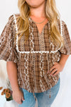 Fall Fever Bubble Sleeve Blouse - Mocha