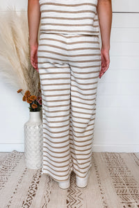 Hanging Out Striped Wide Leg Pants - Khaki