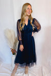 Winter Cheer Tulle Midi Dress - Midnight Blue