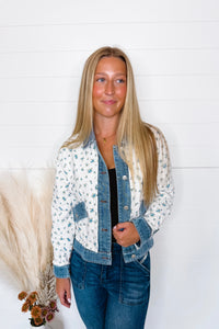 Sweet Garden Quilted Floral Jacket - Ivory/Blue