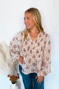 Floral Fields V-Neck Blouse - Ivory
