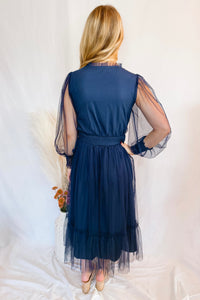 Winter Cheer Tulle Midi Dress - Midnight Blue