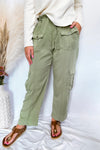 Sonia Relaxed Drawstring Risen Tencel Cargo Pants - Olive