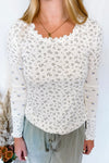 Dainty Delight Floral Lettuce Edge Top - Ivory/Blue