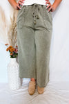 Remy Wide Leg Terry Knit Pants - Olive
