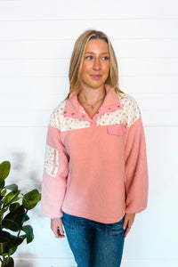 Cozy In Love Sherpa Quarter Snap Pullover - Pink