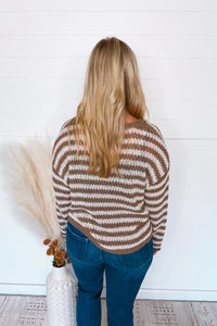 Road Trip Stripe Lightweight Sweater - Mocha/Ivory