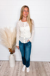 Uptown Girl Lace Button Down Top - Ivory