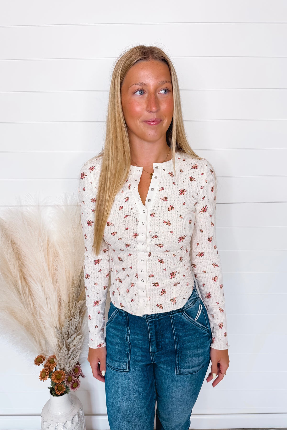 Fall Favorite Floral Waffle Knit Top - Ivory Multi