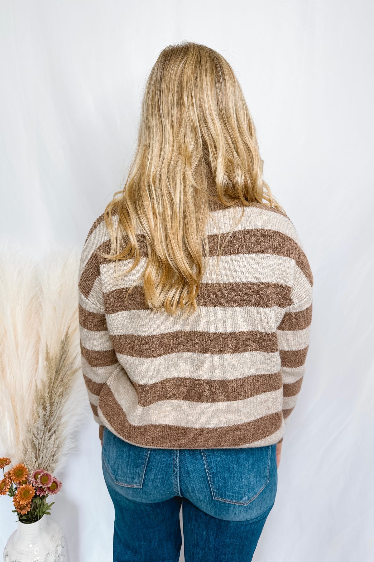 Chilly Days Striped Turtleneck Sweater - Cocoa