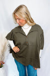 Take Your Time Oversized Drawstring Sleeve Top - Olive