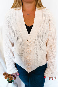 Feeling Flowery Chenille Button Cardigan - Cream (POL)