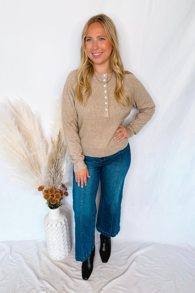 Love A Latte Button Sweater - Tan