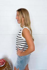 Dockside Striped Knit Button Vest - Navy/Ivory