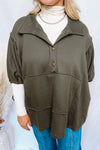 Take Your Time Oversized Drawstring Sleeve Top - Olive