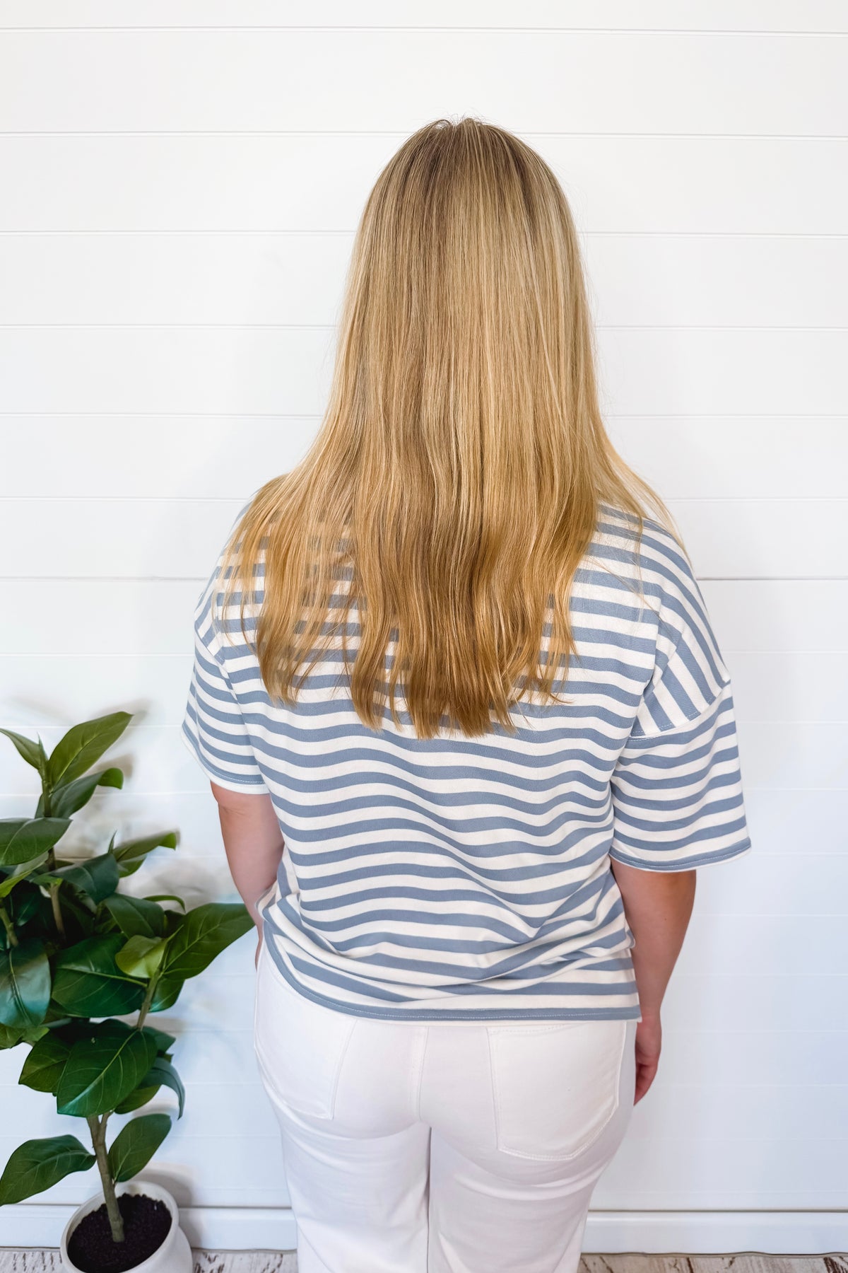 Casual Flow Striped Tee - Dusty Blue