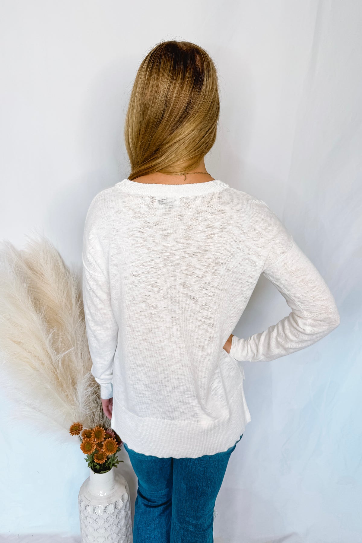 Cooler Nights Lightweight Knit Sweater - White