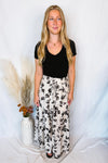 Life's A Breeze Floral Boho Midi Skirt - Ivory/Black