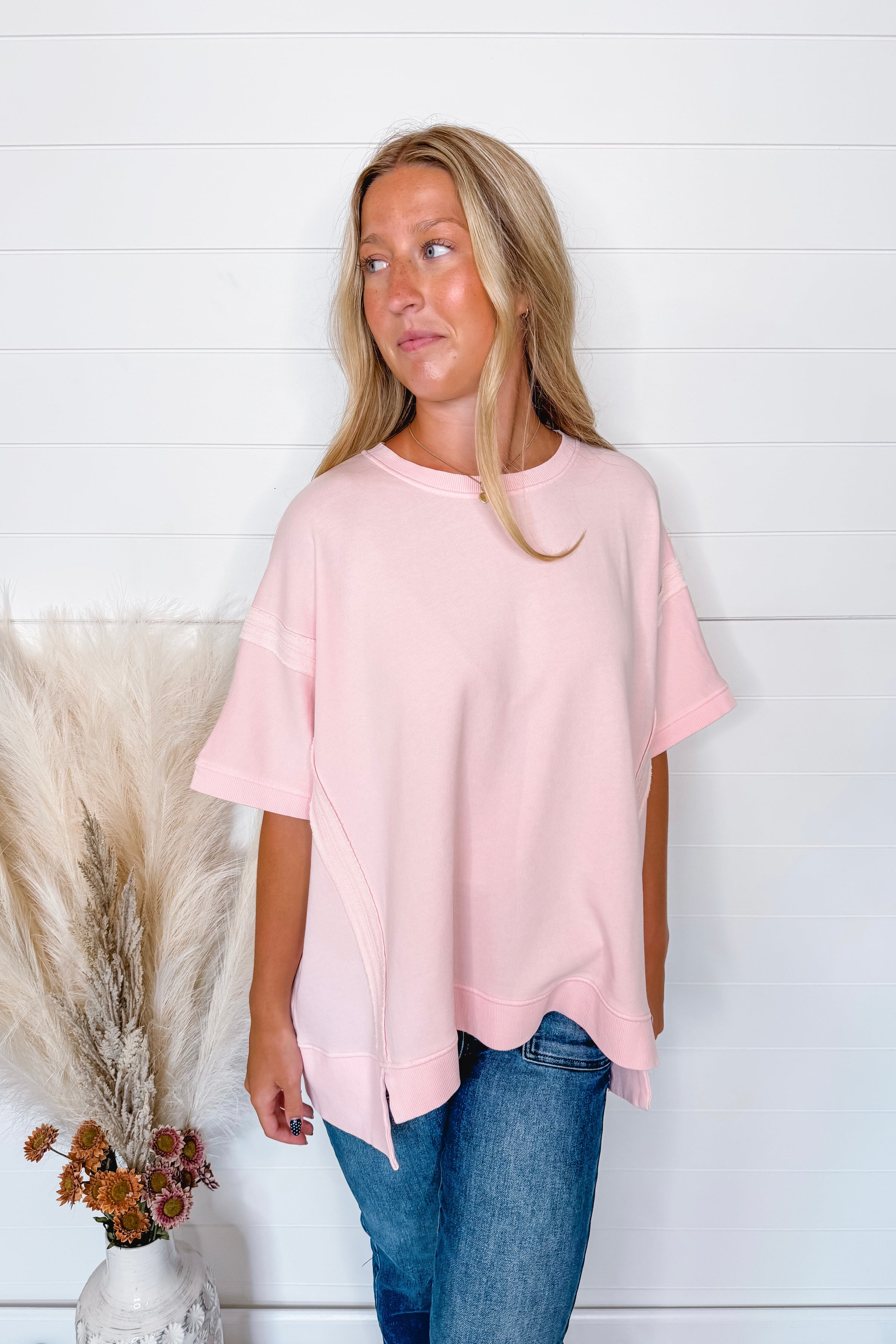 Sweet Innocence French Terry Oversize Top - Light Pink