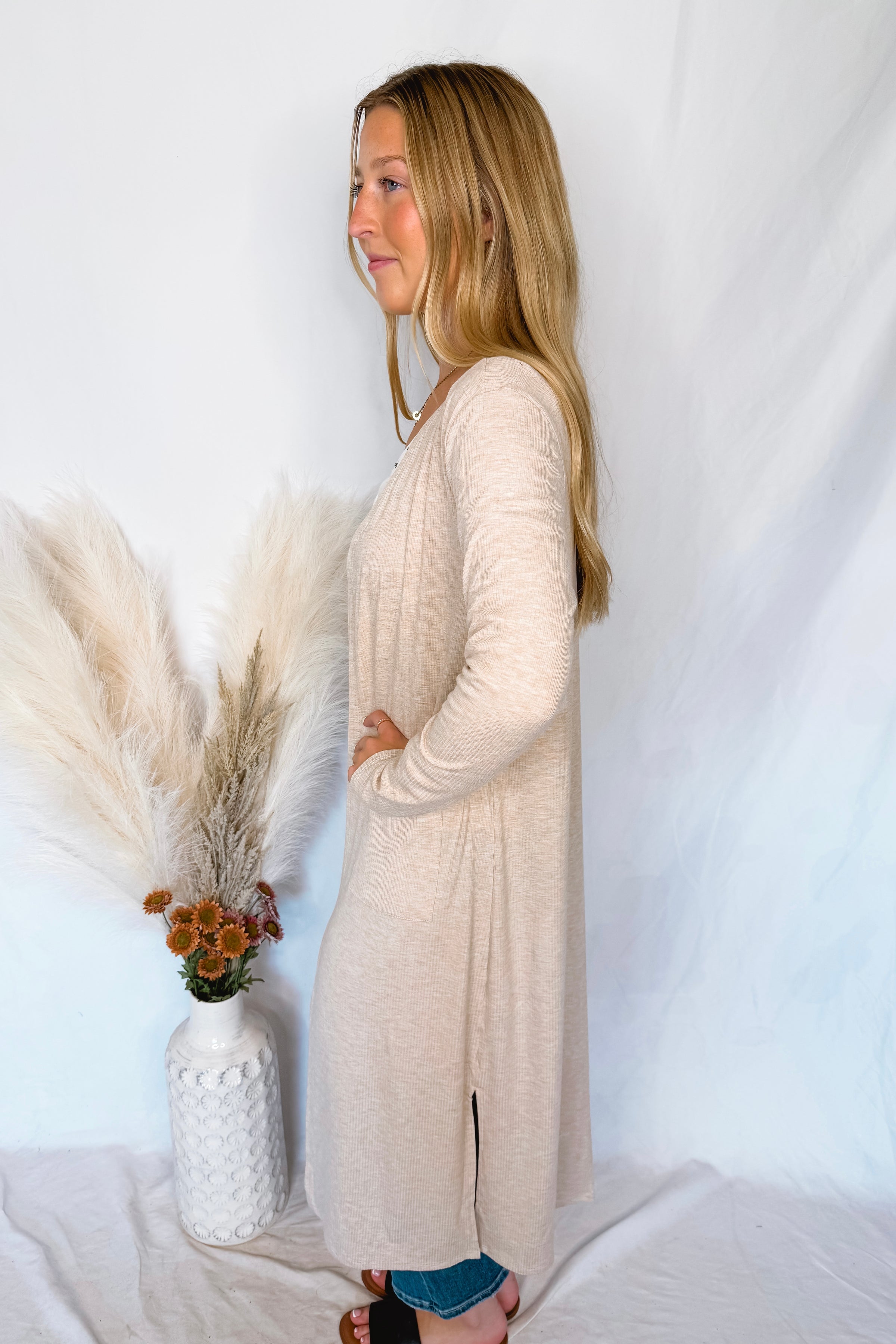 Gertie Ribbed Open Front Cardigan - Oatmeal