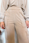 Crisp Leaves Wide Leg Mineral Washed Pants - Taupe